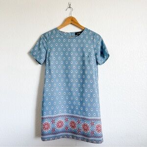 Lulu’s XS Secret Paradise Blue Mixed Print Shift Mini Dress Keyhole Back